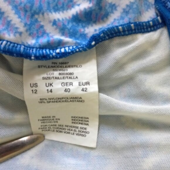 Dune Deck Women's Blue Chevron Tankini NEW Sz US 12 Cutout contrast trim Stretch - Picture 7 of 9